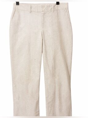 GAP Seersucker Cropped Pants Tan White Striped Size 6 Preppy Summer